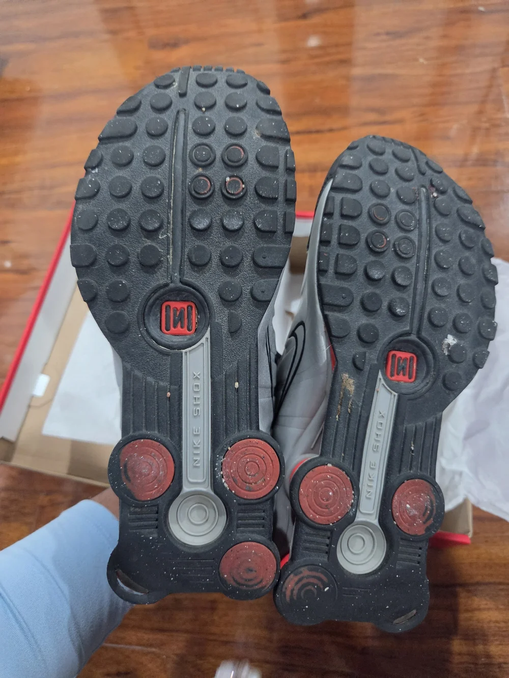 Boy's Nike Shox in White, Black & Red